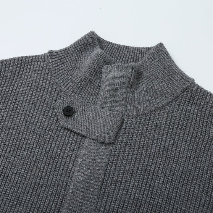 Damen Strickjacke mit Stehkragen, Reißverschluss und Taillenbindegürtel Drune