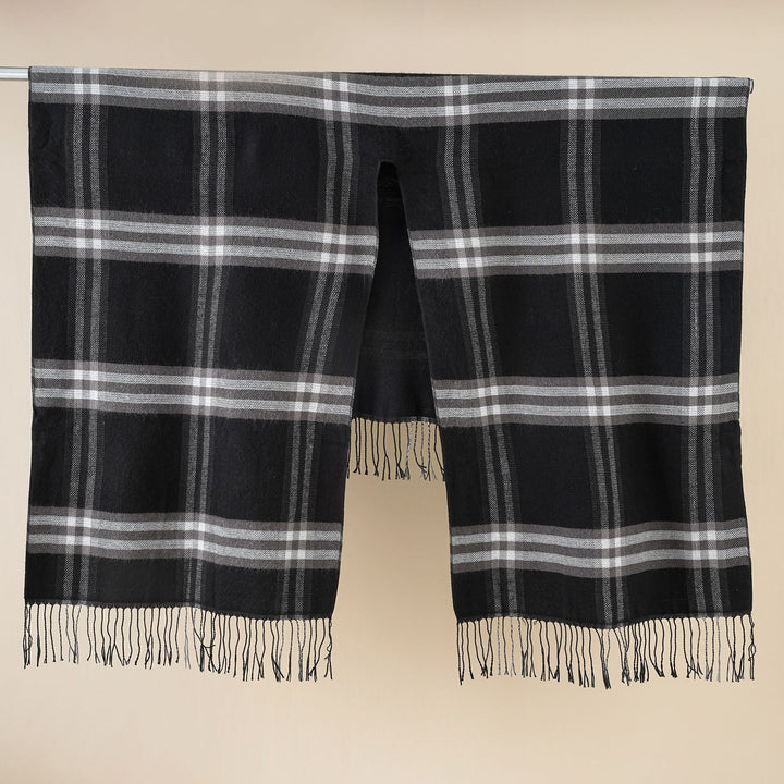 Damen Oversize-Umhang mit Karomuster, Fransen und Wolloptik Drune
