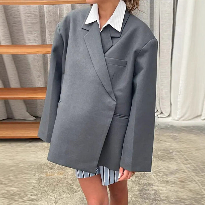 Damen modische Oversized-Blazerjacke mit praktischen Taschen Drune