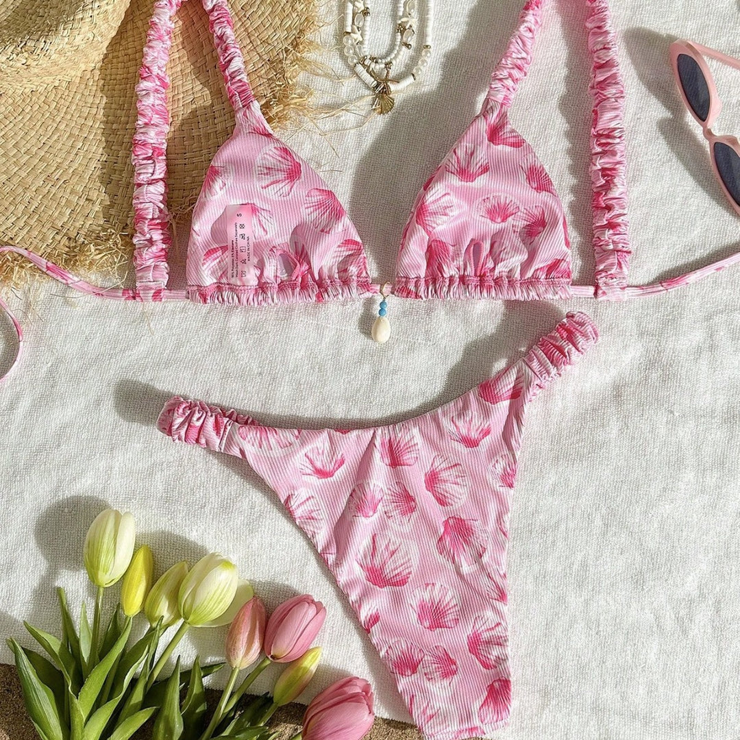 Damen Triangel-Bikini mit fröhlichem Blattmuster Drune