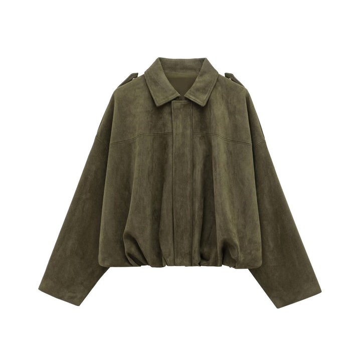 Damen lockere Cropped Jacke aus Wildlederimitat Drune
