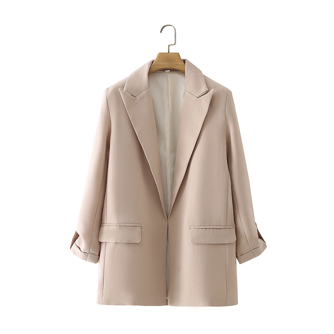 Damen nan lang geschnittener Oversize-Blazer mit weitem Revers aufgesetzten Pattentaschen und krempelbaren Ärmeln Drune