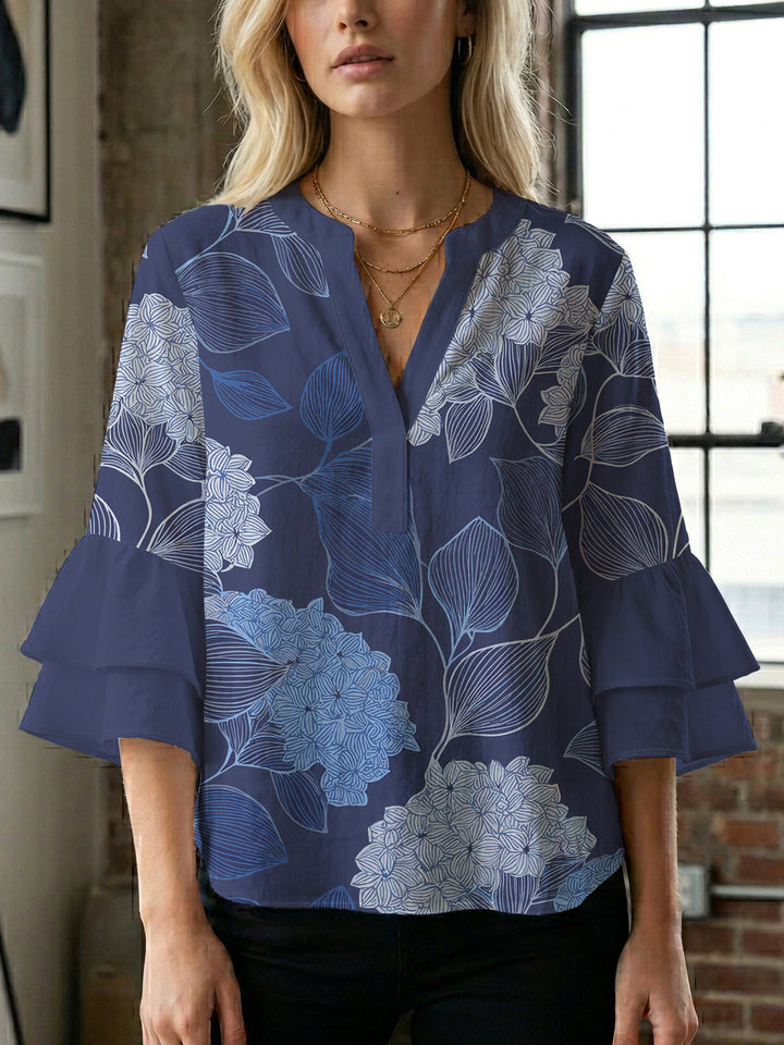 Damen Bluse mit voluminösen Ärmeln und floralem Design Drune