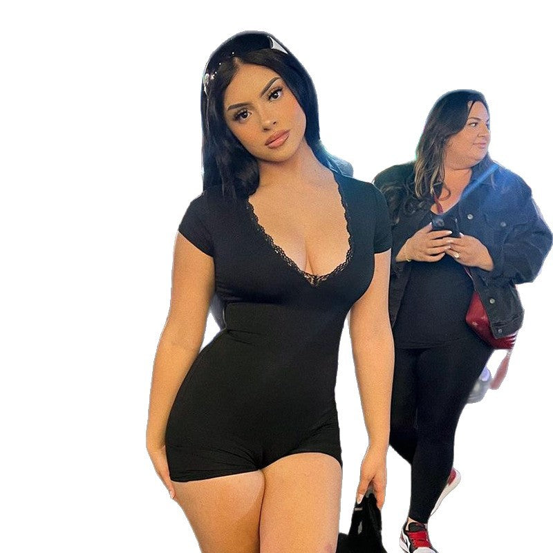 Damen eleganter Body mit Spitzenbesatz Drune