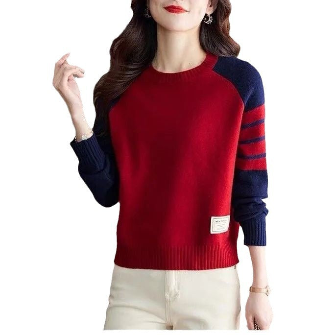 Damen Ringel-Pullover mit modischen Raglanärmeln Drune