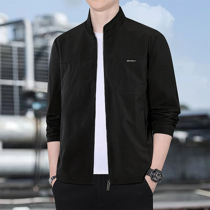 Herren Minimalistische Komfort-Trainingsjacke mit Stehkragen, windabweisendem Softshell-Material und verdeckten Reißverschlusstaschen Drune