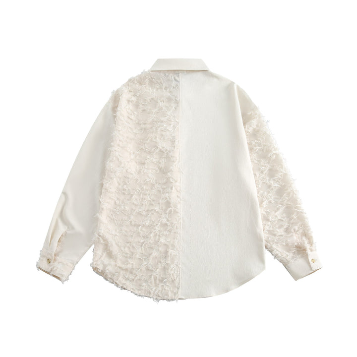 Damen Blusen-Overshirt mit flauschiger Fransenstruktur und Kentkragen Drune