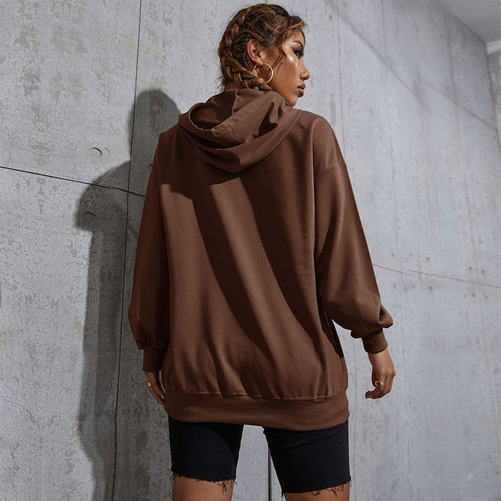 Damen Oversize-Kapuzenpullover im Collegestyle mit Kängurutasche, Retro-Logoprint und French-Terry-Futter Drune