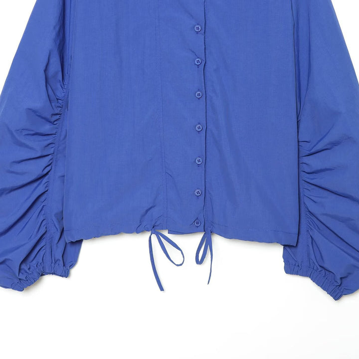 Damen Kurzjacke mit gerafften Ballonärmeln, Stehkragen und Tunnelzug Drune