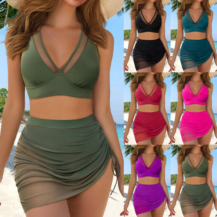 Damen Sport-Bikini-Oberteil mit transparenten Einsätzen und Wickelrock Drune