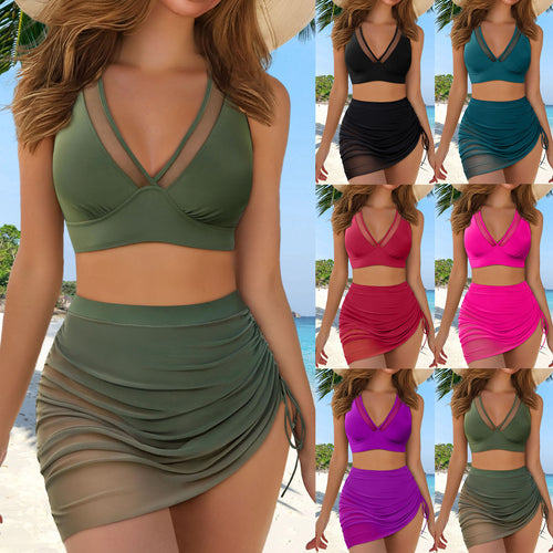 Damen Sport-Bikini-Oberteil mit transparenten Einsätzen und Wickelrock Drune