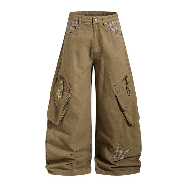 Damen weite Cargo-Culottehose mit Stern-Applikationen und Multi-Taschen Drune
