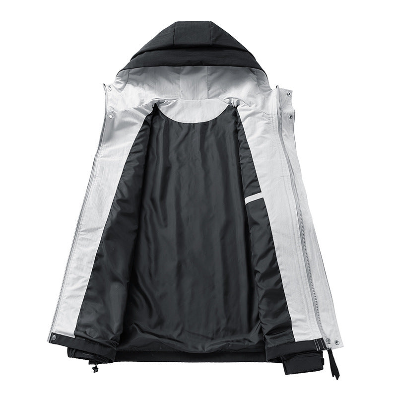 Unisex leichte windabweisende Übergangsjacke mit verstellbarer Kapuze, Kordelzug und Reißverschlusstaschen Drune