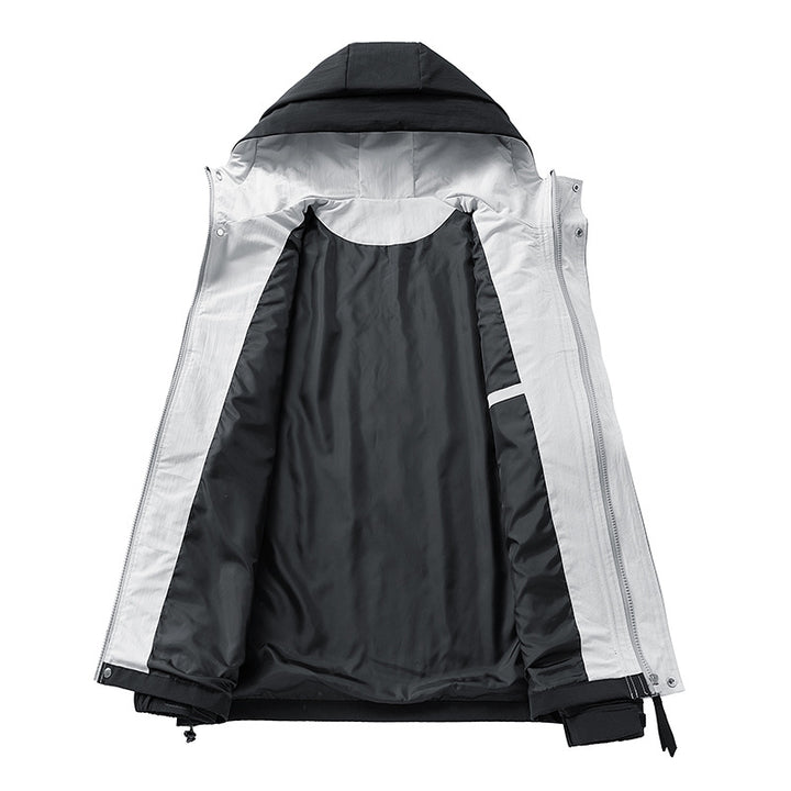 Unisex leichte windabweisende Übergangsjacke mit verstellbarer Kapuze, Kordelzug und Reißverschlusstaschen Drune