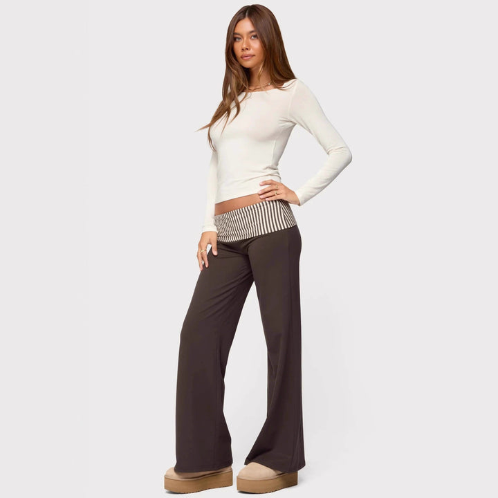 Damen Palazzo-Hose mit gestreiftem Bund und lässigem Schnitt Drune