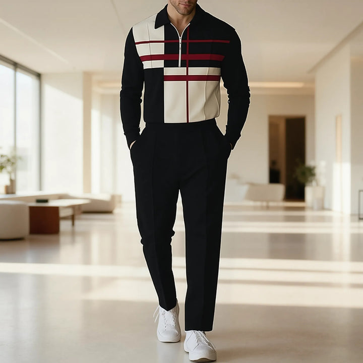 Herren modisches Langarmshirt mit Reißverschluss und einzigartigem Blockdesign Drune