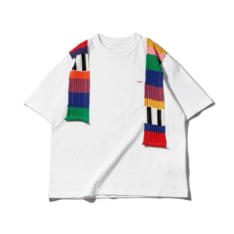 Unisex Oversized T-Shirt mit buntem Strickdetail Drune