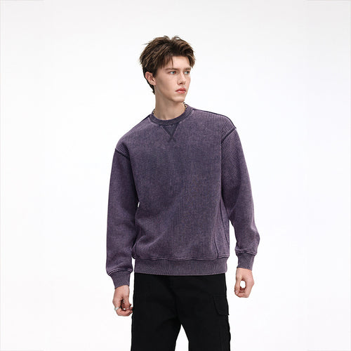 Herren Oversize-Waffelstruktur-Sweatshirt mit Rundhals und gerippten Bündchen Drune