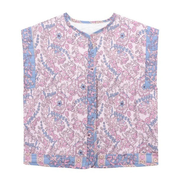 Damen Gesteppte Weste mit Floralem Design und Praktischen Taschen Drune