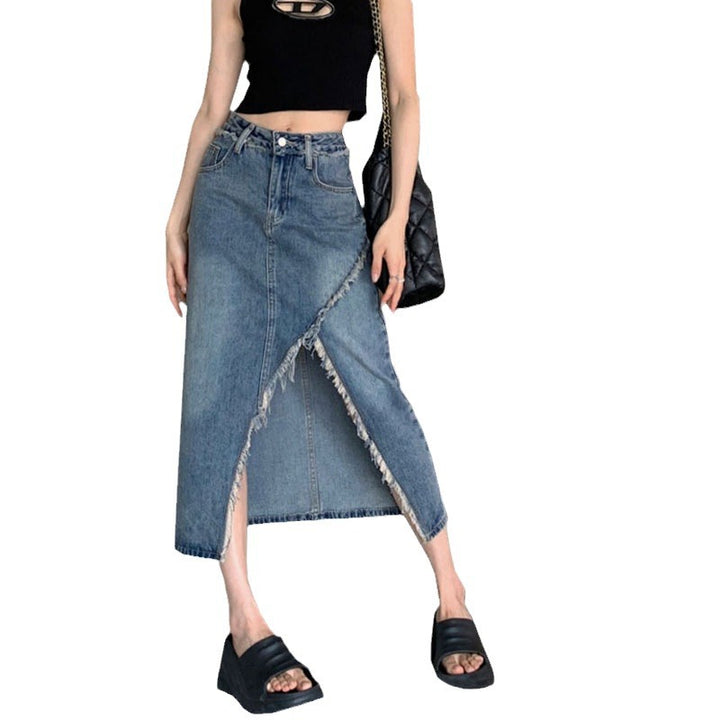 Damen Denim-Midi-Rock mit asymmetrischem Saum Drune