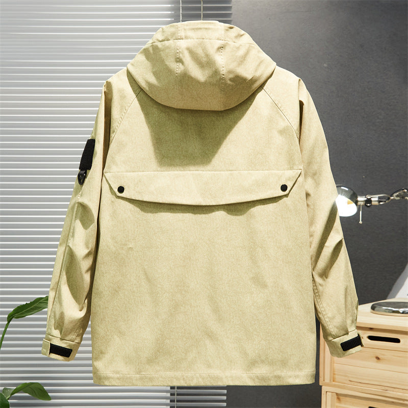 Herren Wasserabweisende Utility-Jacke mit Kapuze, verdecktem Reißverschluss & multifunktionalen Taschen Drune