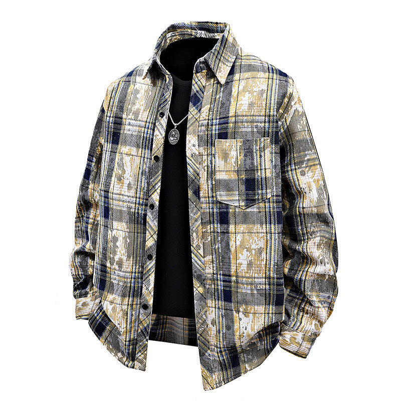 Herren oversized Karobluse mit kreativen Farbakzenten und praktischen Brusttaschen Drune