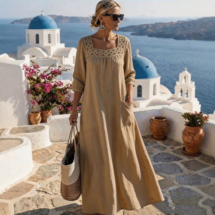 Damen Maxikleid mit elegantem Rundhalsausschnitt und praktischen Taschen Drune