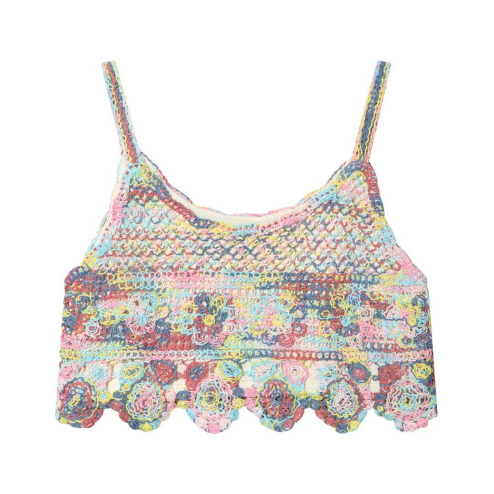 Damen luftiges Spitzen-Croptop mit buntem Häkelmuster Drune