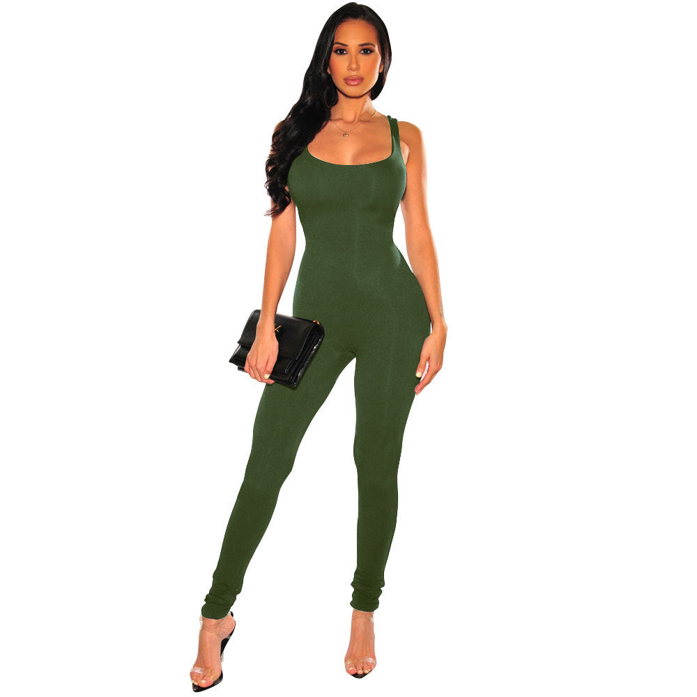 Damen taillierter Bodycon-Jumpsuit mit Spaghettiträgern Drune
