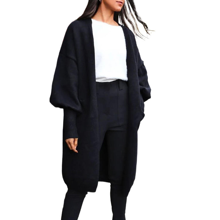 Damen Oversize-Longcardigan mit Volumenärmeln, offener Front und Eingrifftaschen Drune