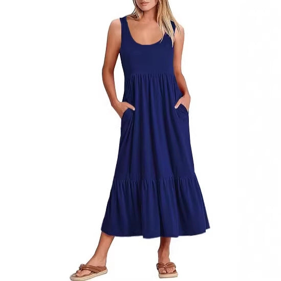 Damen Maxikleid mit fließendem Rock und praktischen Taschen Drune