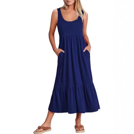 Damen Maxikleid mit fließendem Rock und praktischen Taschen Drune