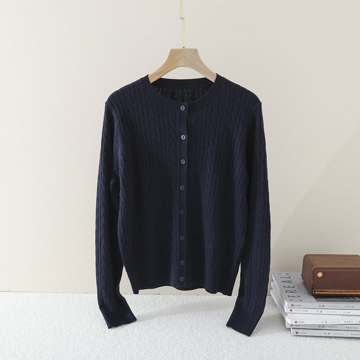 Damen Feiner Zopfmuster-Cardigan mit Rundhals und durchgehender Knopfleiste Drune