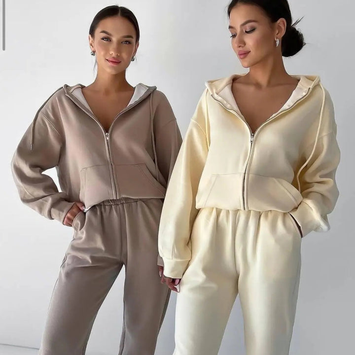 Damen gemütlicher Hoodie und entspannte Jogginghose Set Drune