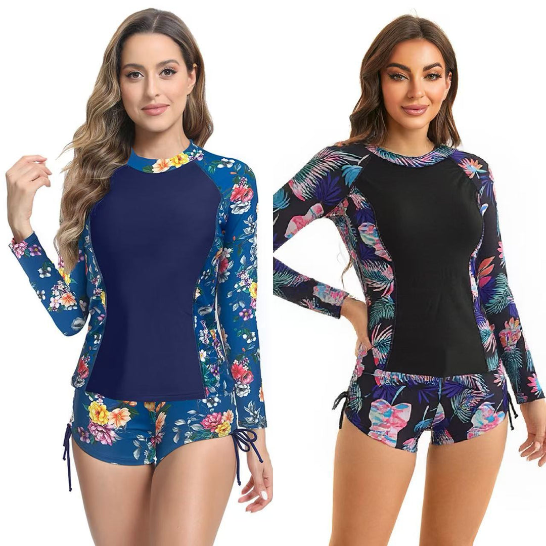 Damen UV-Schutz Langarm Schwimmanzug mit floralen Akzenten Drune