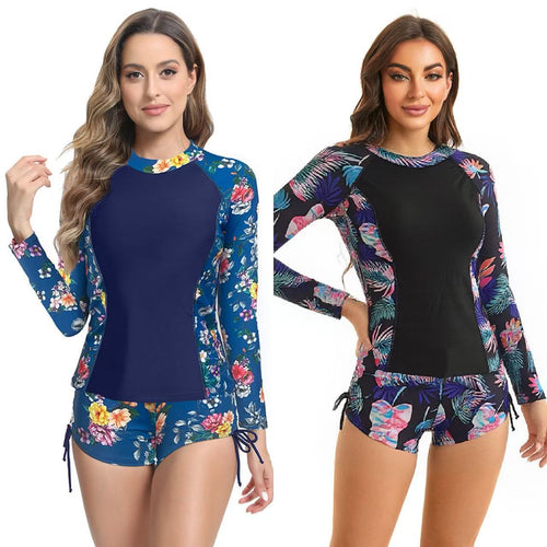 Damen UV-Schutz Langarm Schwimmanzug mit floralen Akzenten Drune