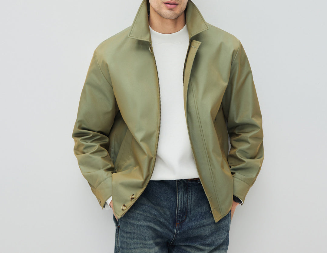 Herren Kurzjacke im modernen Harrington‑Stil mit Stehkragen und verdecktem Reißverschluss Drune