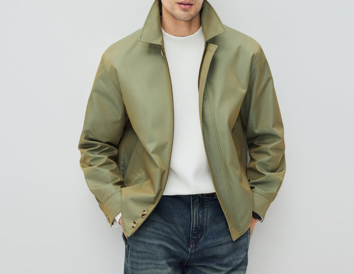 Herren Kurzjacke im modernen Harrington‑Stil mit Stehkragen und verdecktem Reißverschluss Drune