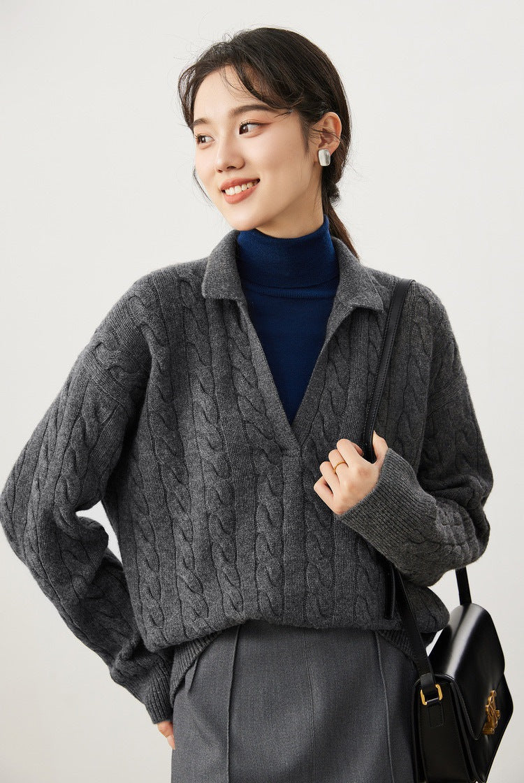 Damen Grobstrickpullover mit V-Ausschnitt Drune