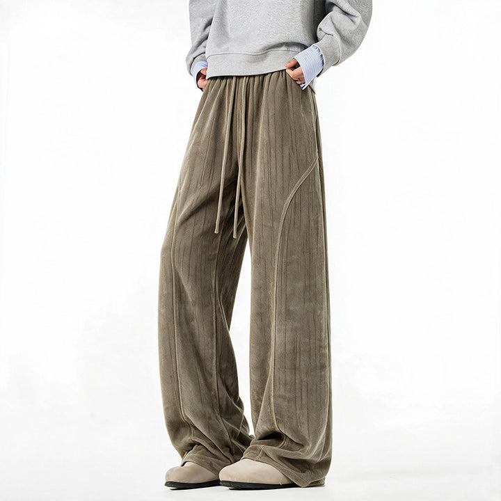 Damen Weite Velours-Loungehose mit hohem Elastikbund und Kordelzug Drune