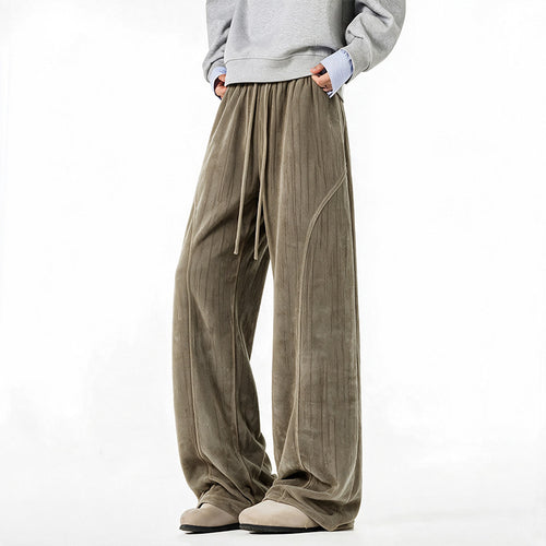 Damen Weite Velours-Loungehose mit hohem Elastikbund und Kordelzug Drune