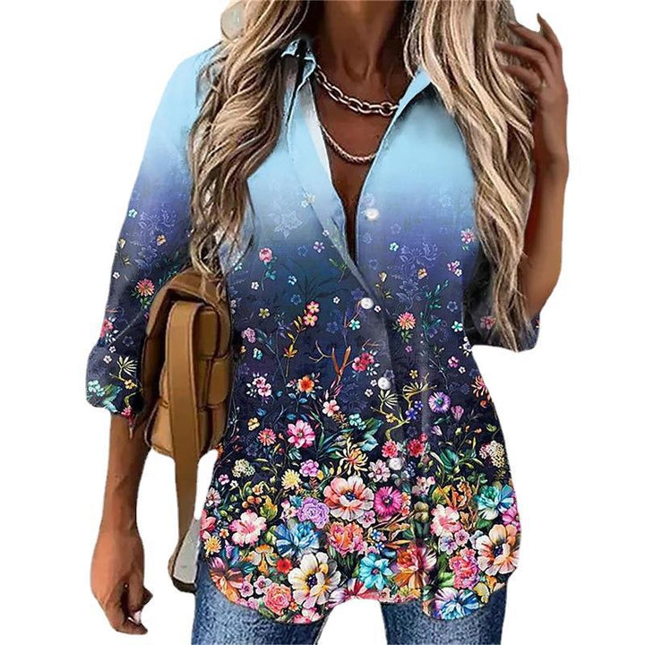 Damen Elegante Bluse mit floralem Design und Ombre-Effekt Drune