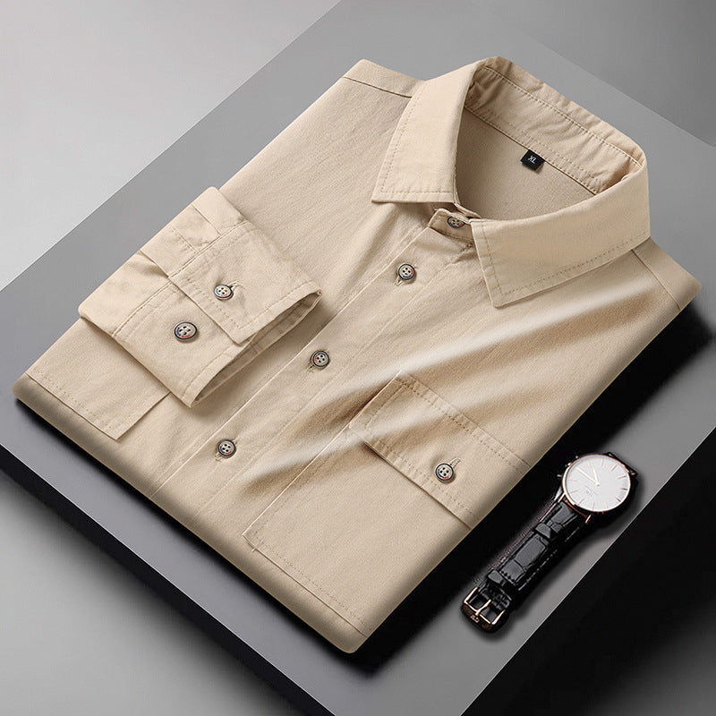 Herren Modernes Slim‑Fit Baumwollmix‑Hemd mit Brusttaschen und Kentkragen Drune