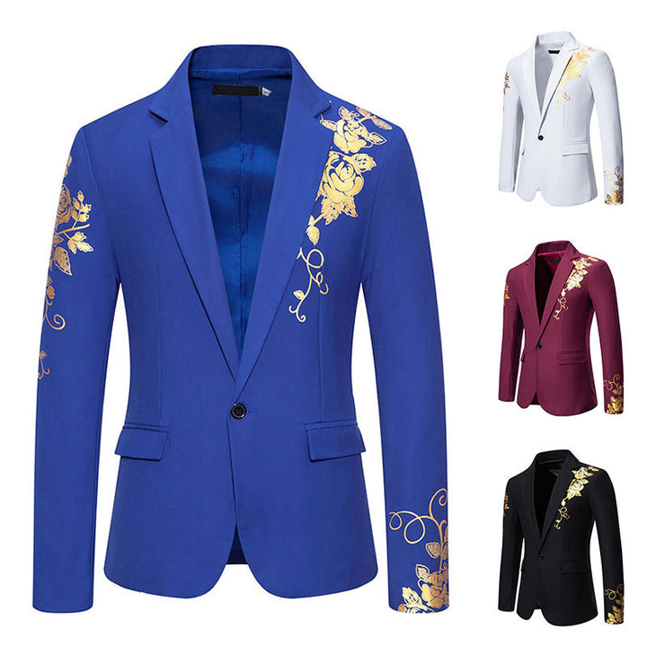 Herren nan einreihiges Sakko mit schmalem Revers und goldenem Rosenprint Drune