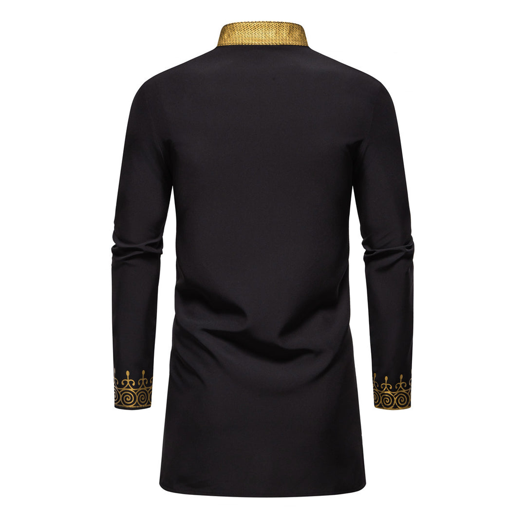 Herren Traditionelles Tunika-Set mit Mandarinkragen und goldverzierten Ornamenten Drune