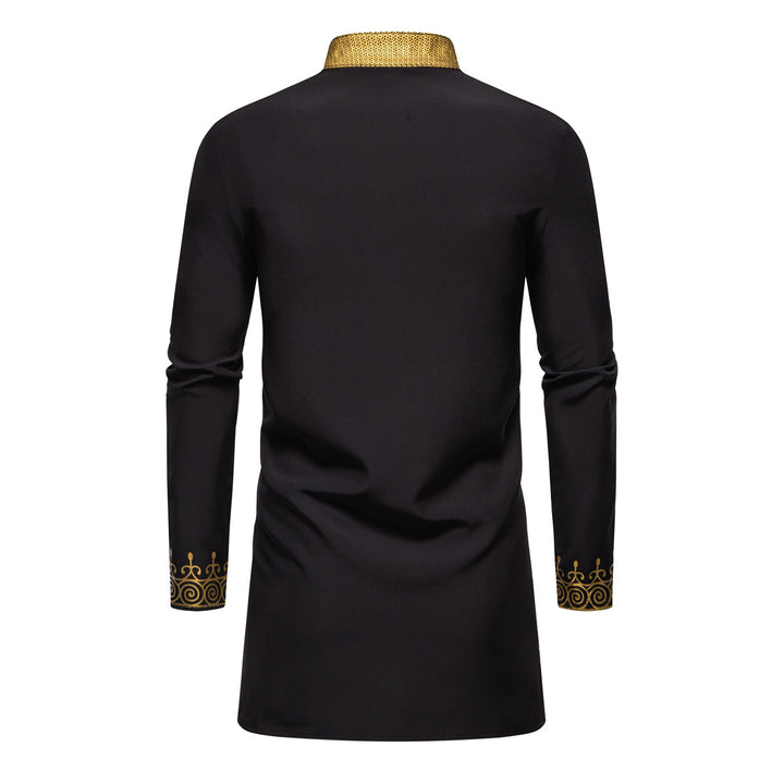 Herren Traditionelles Tunika-Set mit Mandarinkragen und goldverzierten Ornamenten Drune