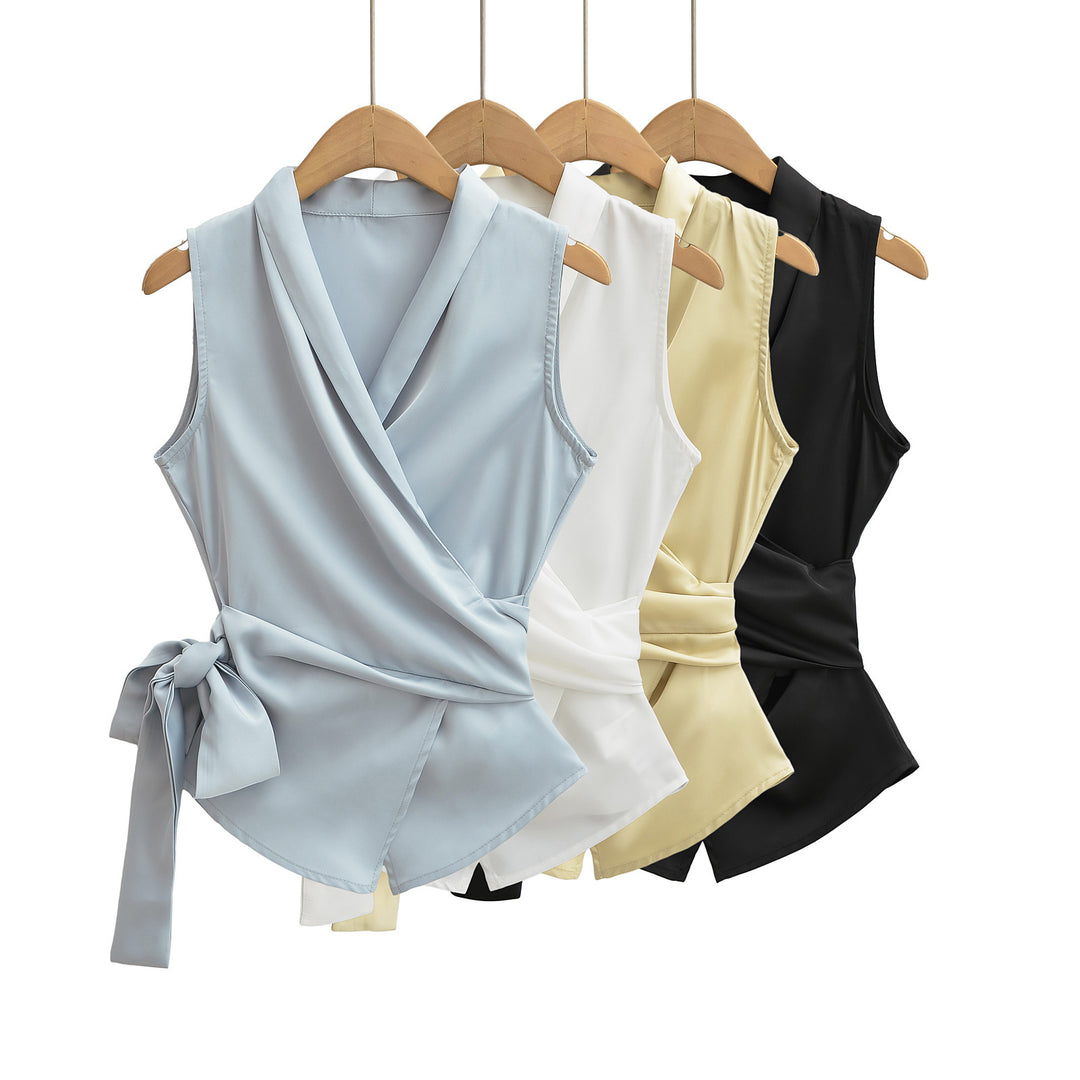 Damen elegantes Wickeloberteil mit modischem Knoten und geschmeicheltem Schnitt Drune