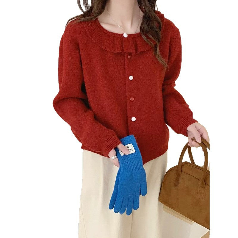 Damen Kuschelige Strickjacke mit Rüschendetail Drune