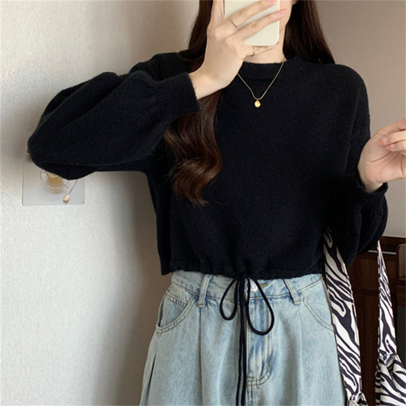 Damen lässiger Pullover mit Kordelzug und voluminösen Ärmeln Drune