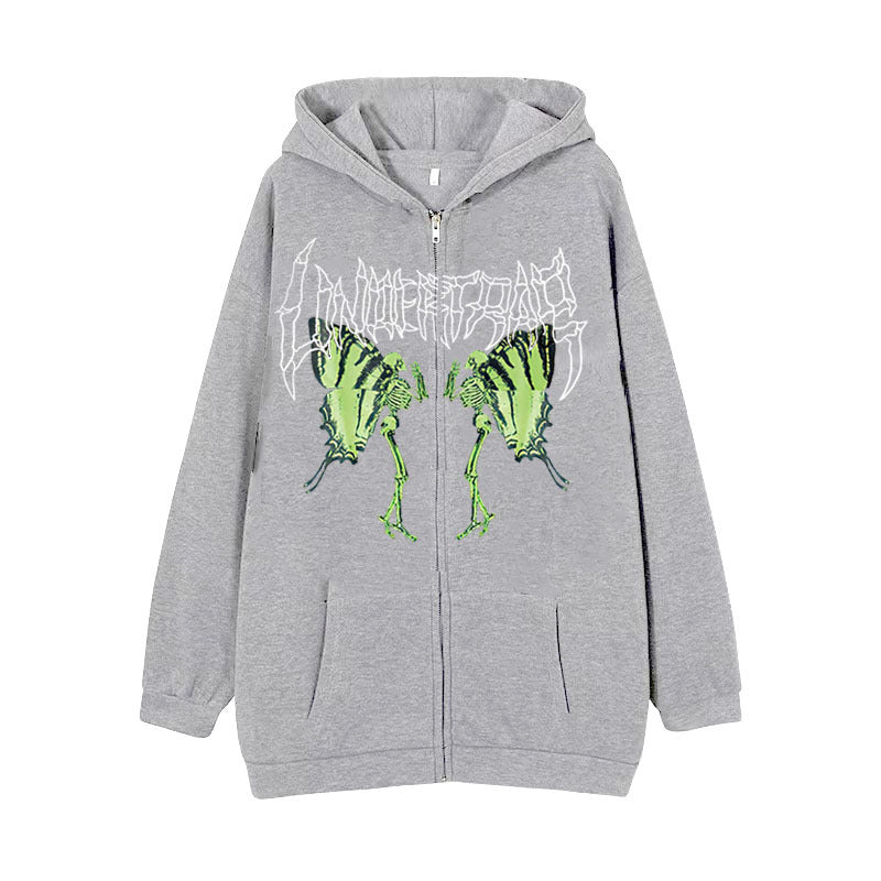 Damen nan Kapuzenjacke mit durchgehendem Reißverschluss und Rippenherz-Print Drune
